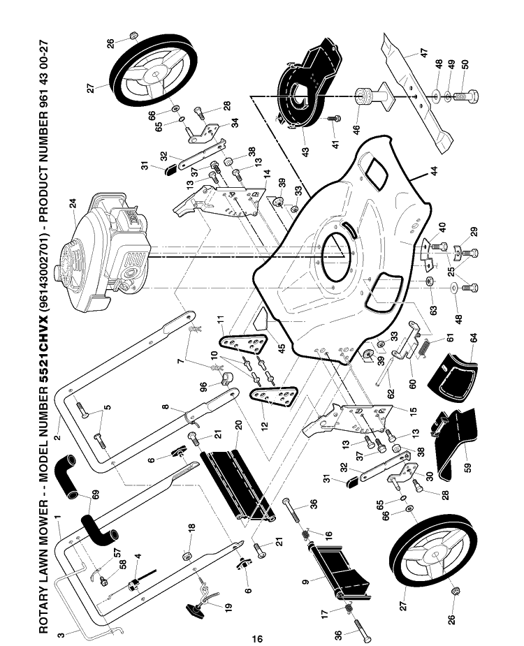 Frame Diagram and Parts List for 5521CHV (96143002701)(2007-03) Husqvarna Lawn Mower