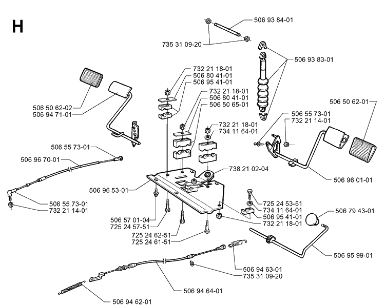 Pedals Diagram and Parts List for PR14 2000-02 Husqvarna Lawn Mower
