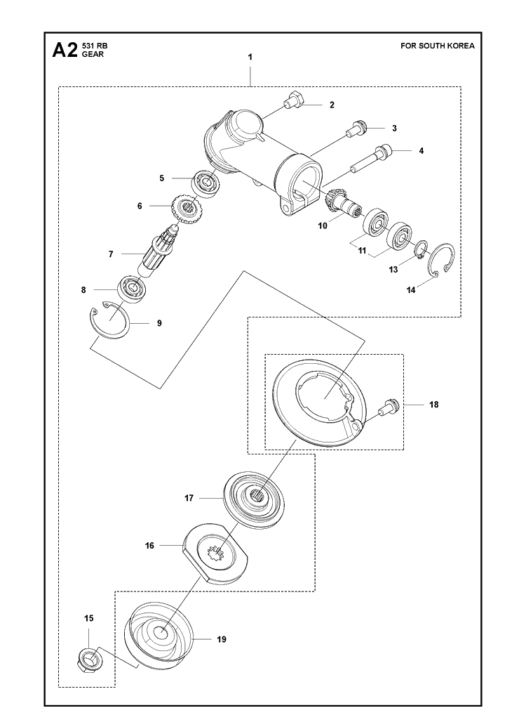 Gears Diagram and Parts List for 531RB  Husqvarna Brush Cutter
