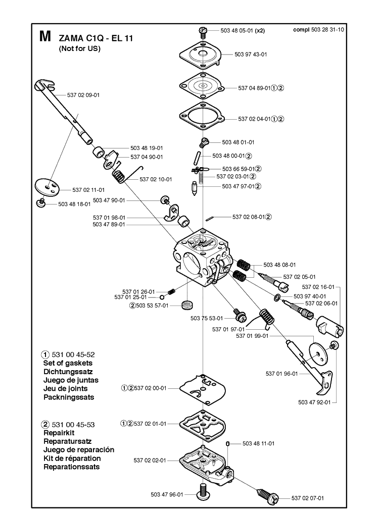 Carburetor 2 Diagram and Parts List for 322E 20010100001-Current Husqvarna Edger