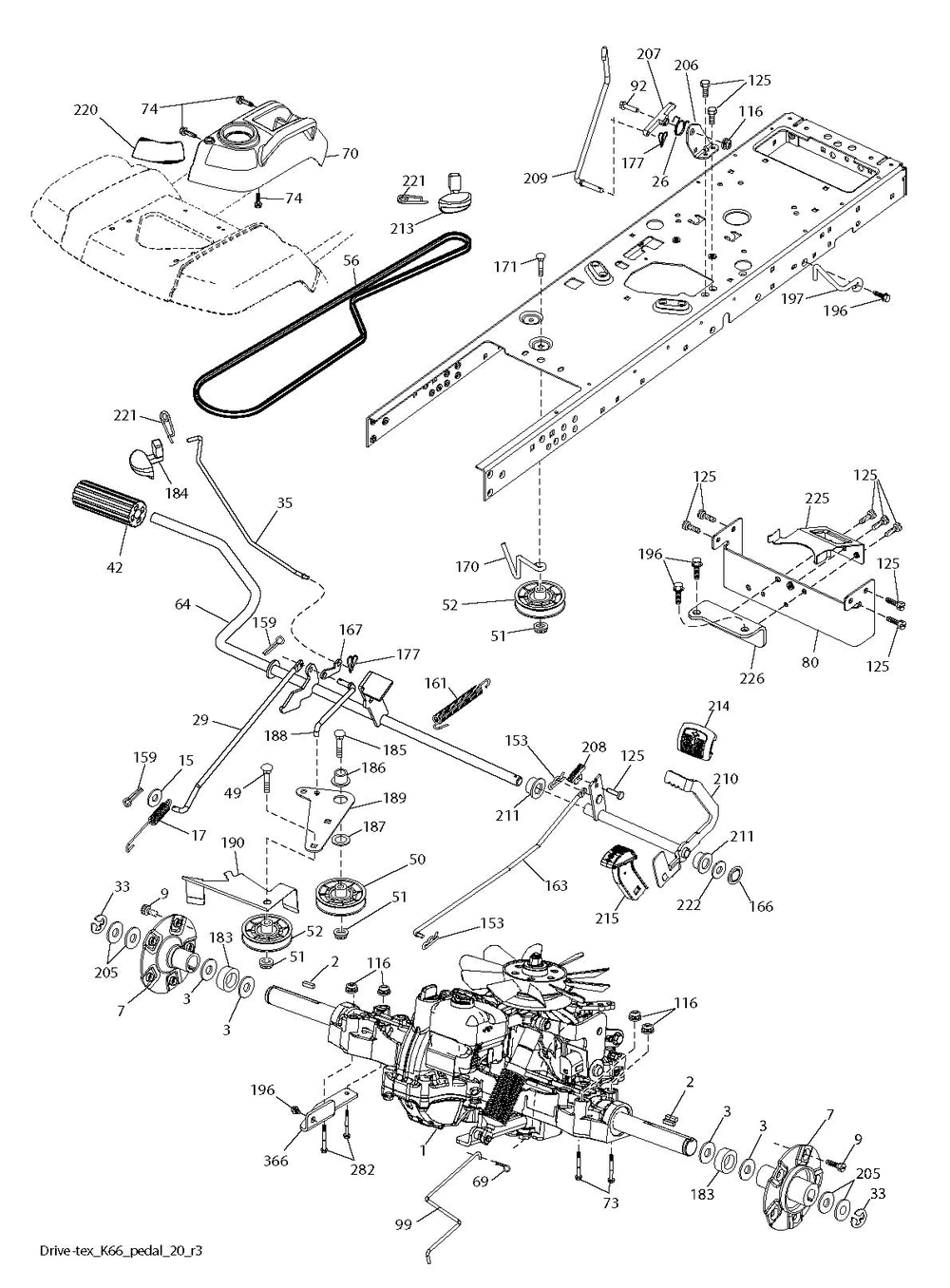 Drive Diagram and Parts List for TS354XD-2019  Husqvarna Lawn Tractor