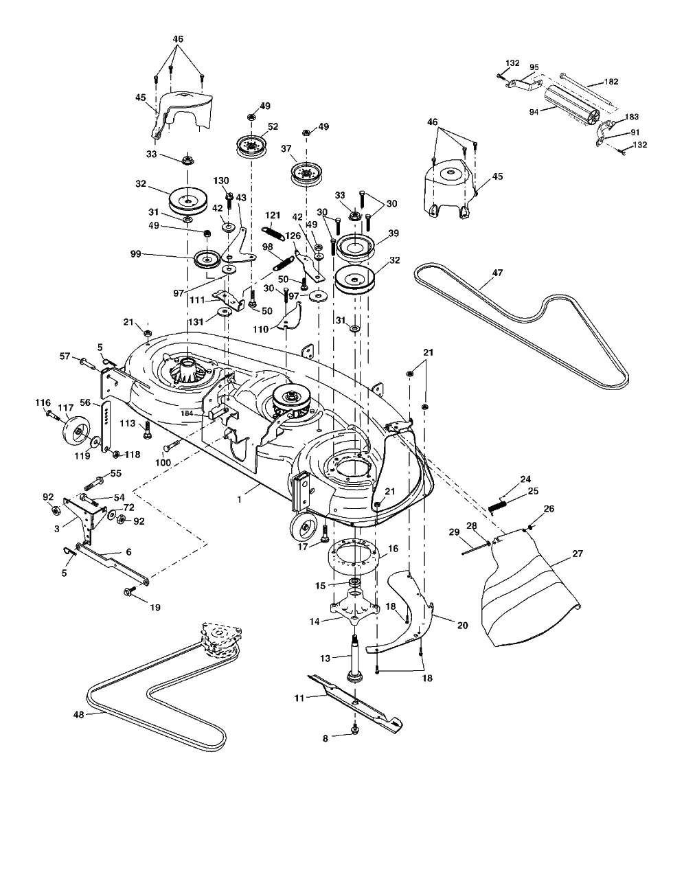 Mower Deck / Cutting Deck Diagram and Parts List for YTH2148 (954572035-C)(2005-01) Husqvarna Lawn Tractor