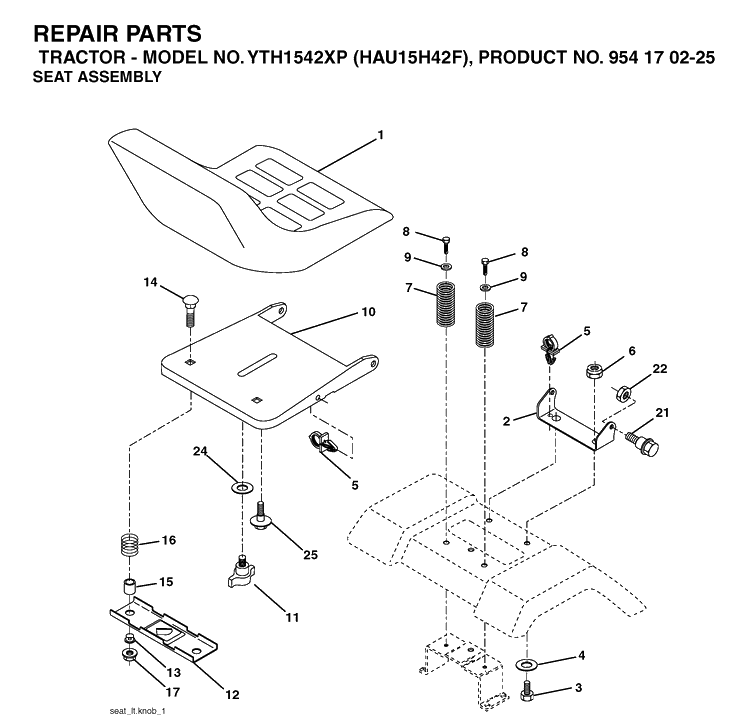 Seat Diagram and Parts List for YTH1542XP (HAU15H42F)(2004-09) Husqvarna Lawn Tractor