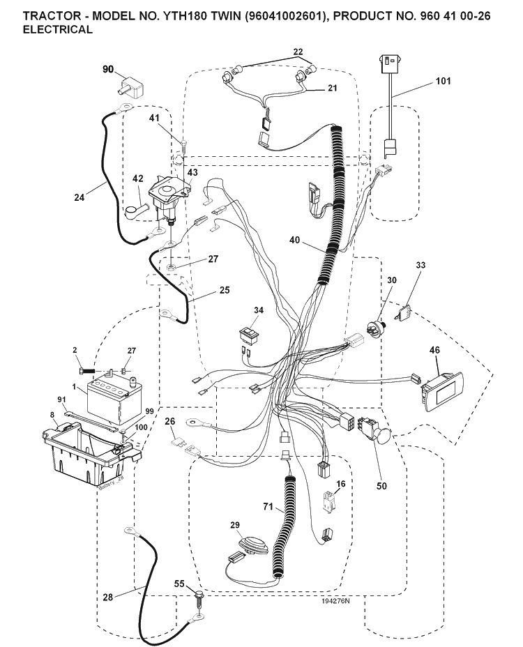 Electrical Diagram and Parts List for YTH180 (96041002601)(2007-09) Husqvarna Lawn Tractor