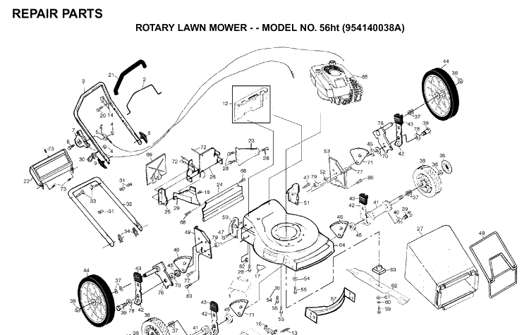 Product Complete Diagram and Parts List for 56HT (954140038A)(1997-01) Husqvarna Lawn Mower