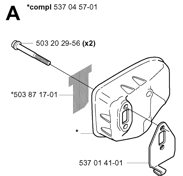 Muffler Diagram and Parts List for 325HS99 (X-SERIES)(20004000001-20030100000) Husqvarna Hedge Trimmer