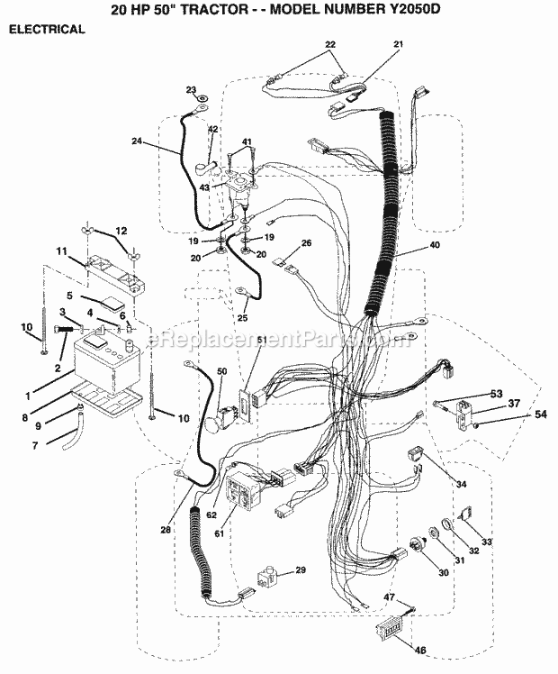 Electrical Diagram and Parts List for Y2050D 1994 Husqvarna Lawn Tractor