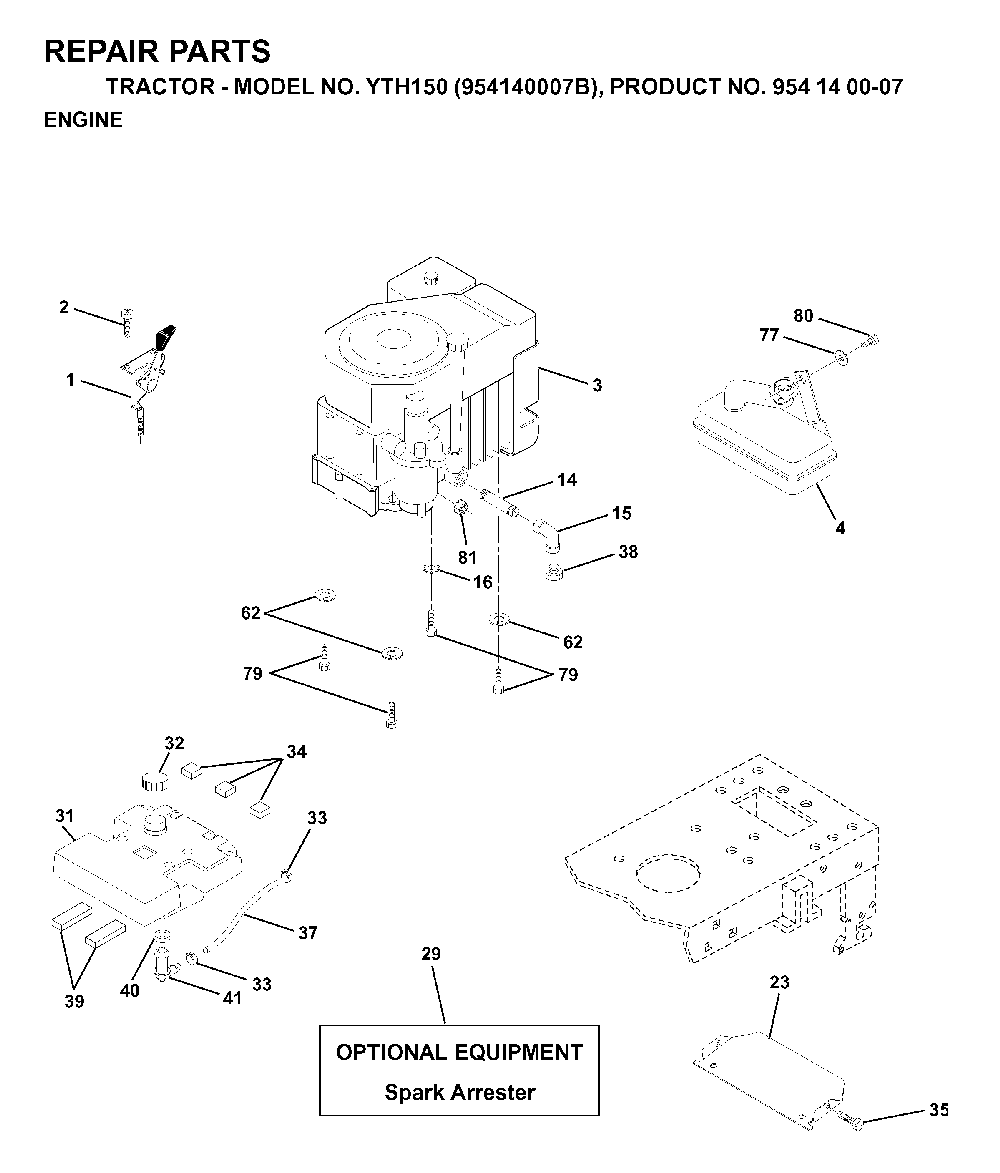 Engine Diagram and Parts List for YTH150 (954140007B, 954140007)(1997-01) Husqvarna Lawn Tractor
