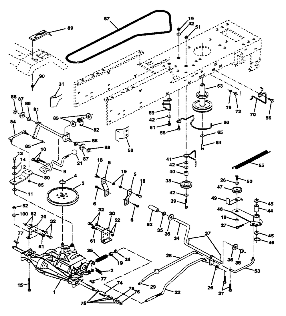 Drive Diagram and Parts List for LT125 (954002711-B)(1995-01) Husqvarna Lawn Tractor