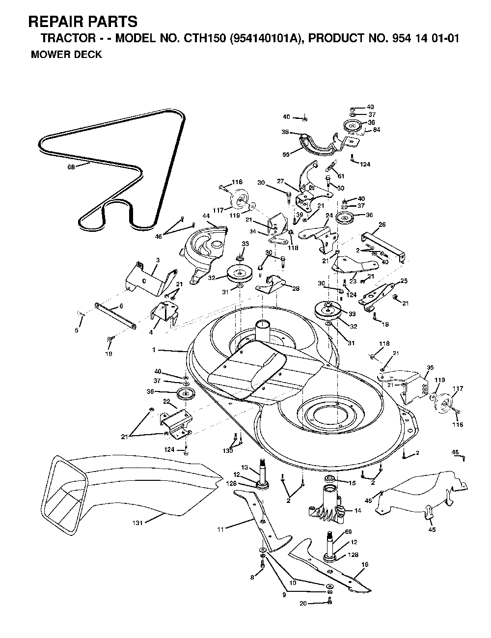 Mower Deck / Cutting Deck Diagram and Parts List for CTH150 (954140101A)(1999-10) Husqvarna Lawn Tractor