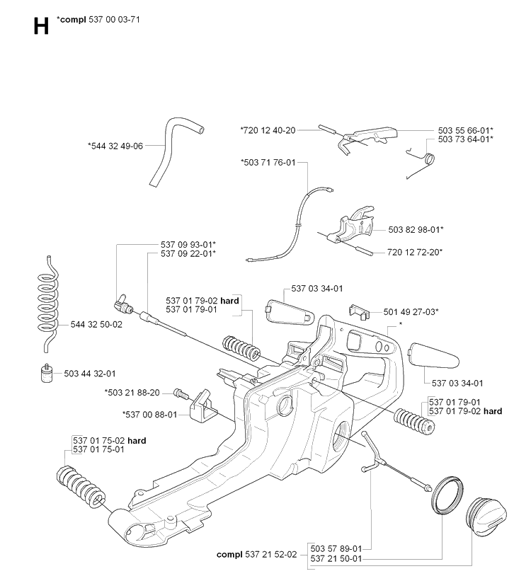 Fuel Tank Diagram and Parts List for 385 20064000001-Current Husqvarna Chainsaw