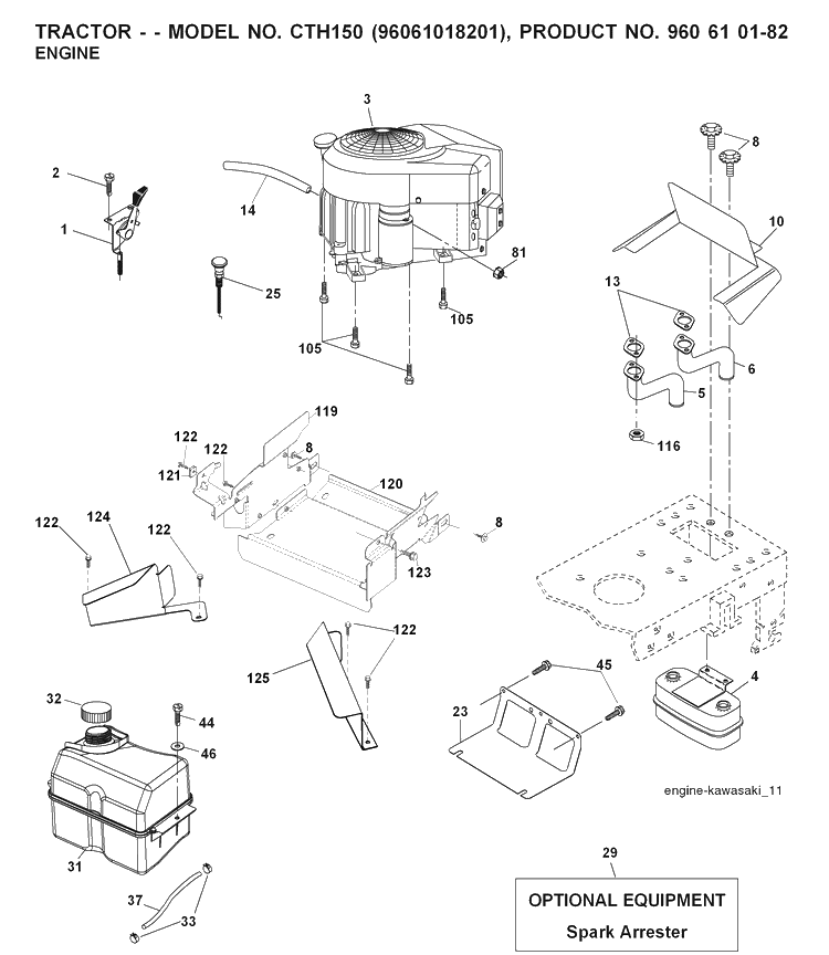 Engine Diagram and Parts List for CTH150 (96061018201)(2007-05) Husqvarna Lawn Tractor
