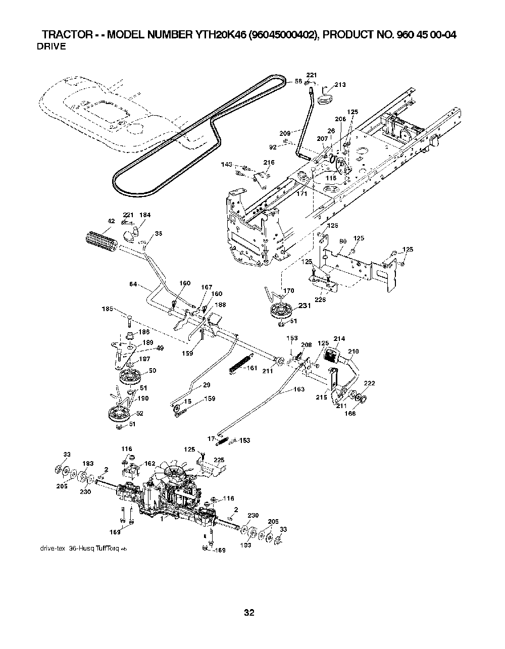 Drive Diagram and Parts List for YTH20K4696045000402 2007-07 Husqvarna Lawn Tractor