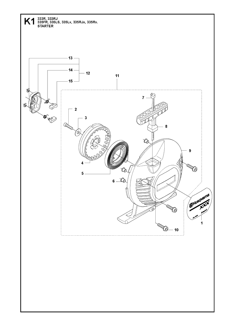 Starter Diagram and Parts List for 335RX 20064000001-20070100000 Husqvarna Brush Cutter