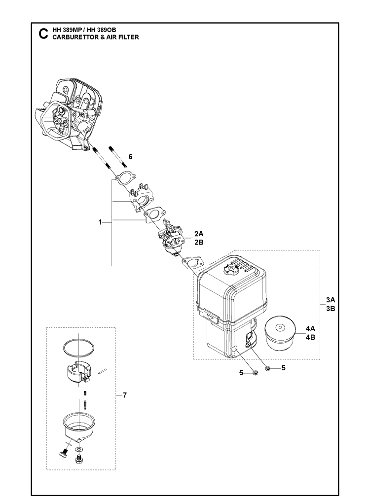 Carburettor And Air Filter Diagram and Parts List for HH389OB (970505901)(2021-01) Husqvarna Engine