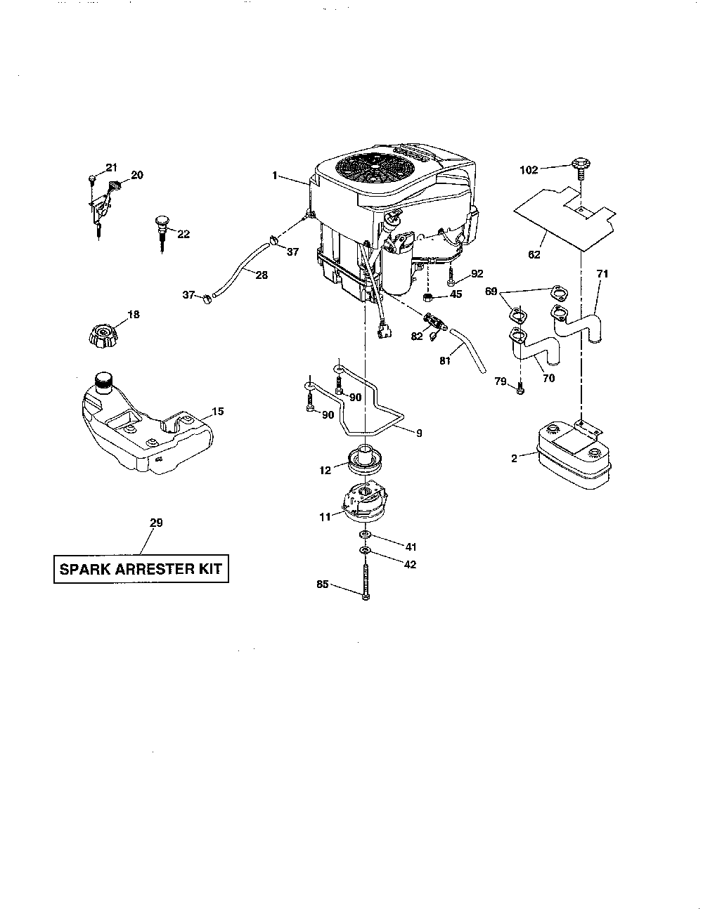 Engine Diagram and Parts List for YT48CS-96043022400  Husqvarna Lawn Tractor