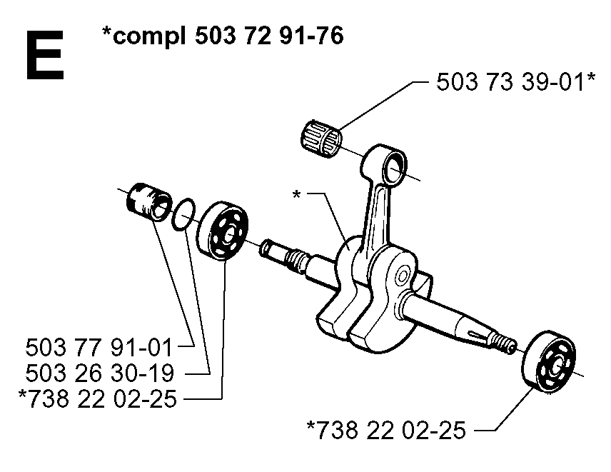 Crankshaft Diagram and Parts List for 371XP 19991800001 & Above Husqvarna Chainsaw
