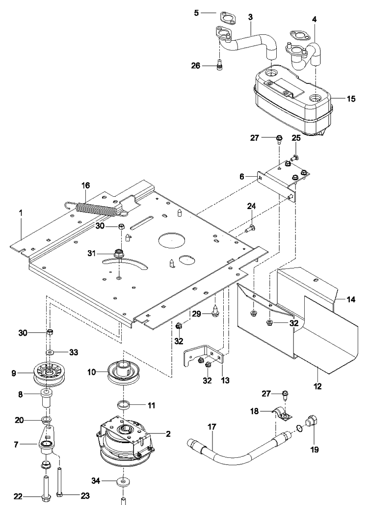 Engine Mounting, Guards And Muffler Diagram and Parts List for Z248F (96784480101)(2018-10) Husqvarna Lawn Mower