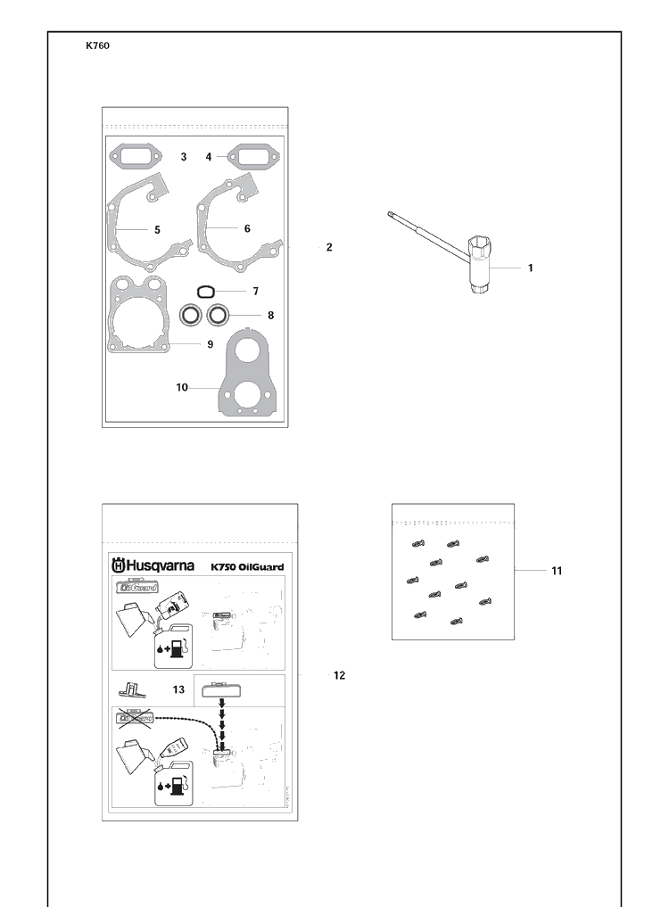 Kit Swithch Off And Gasket Kit And Tool Diagram and Parts List for K760 2009-12 Husqvarna Lawn Tractor Accessories