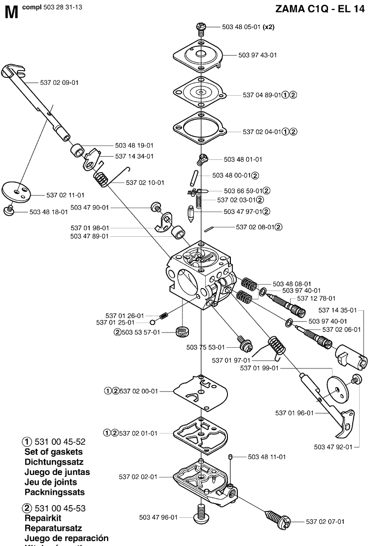 Carburetor Diagram and Parts List for 325HS99 (X-SERIES)(20030100001-20063600000) Husqvarna Hedge Trimmer