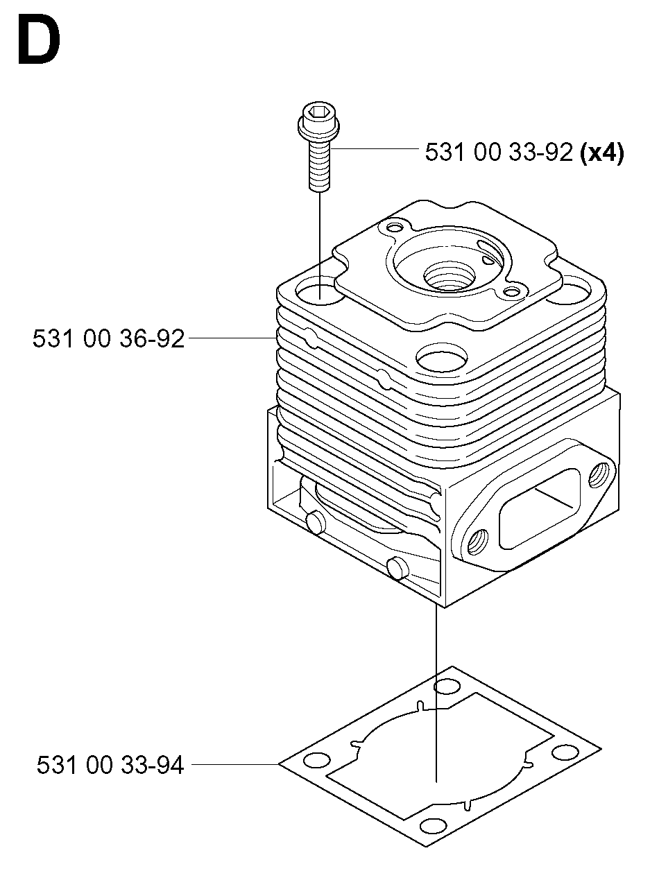 Cylinder Diagram and Parts List for 155B (TEX54D-EC50)(20041400001-Current)(2004) Husqvarna Leaf Blower / Vacuum