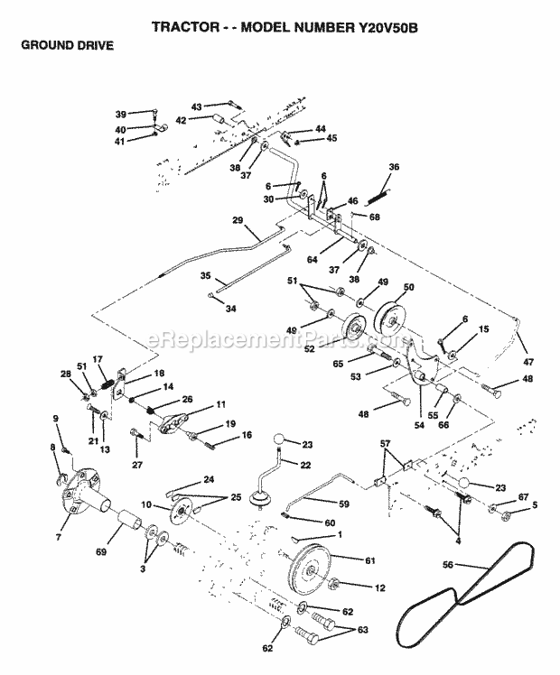 Ground Drive Diagram and Parts List for Y20V50B 1995 Husqvarna Lawn Tractor