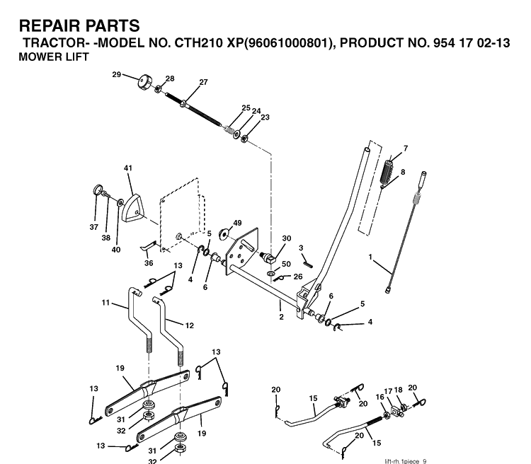 Mower Lift / Deck Lift Diagram and Parts List for CTH210XP (96061000801)(2005-04) Husqvarna Lawn Tractor
