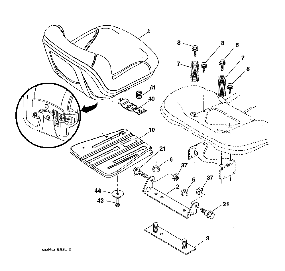 Seat Diagram and Parts List for 917240443  Husqvarna Lawn Tractor