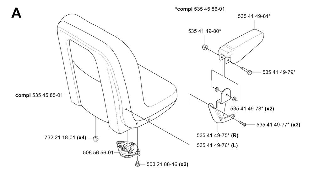 Seat Diagram and Parts List for PF18 (953522401)(2004-06) Husqvarna Lawn Tractor