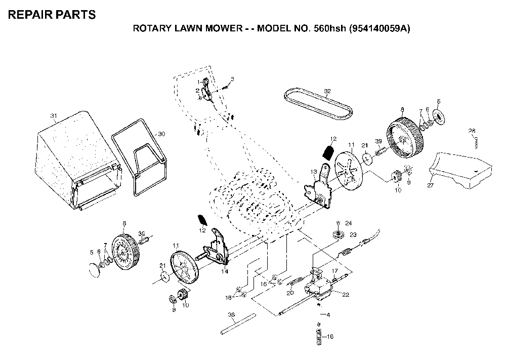 Repair Parts Diagram and Parts List for 560HSH (954140059A)(1998-02) Husqvarna Lawn Mower