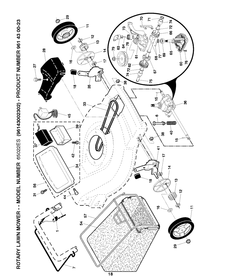 Drive Diagram and Parts List for 65022ES 2008-01 Husqvarna Lawn Mower