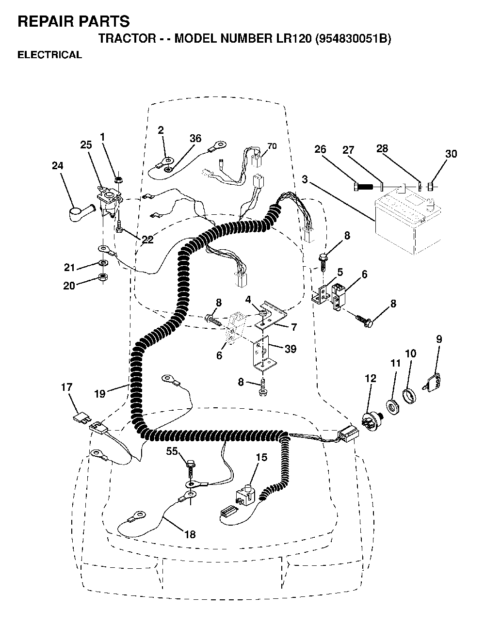 Electrical Diagram and Parts List for LR120 (954830051B)(1996-05) Husqvarna Lawn Tractor