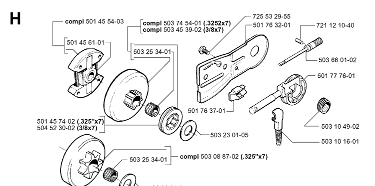 Clutch And Oil Pump Diagram and Parts List for 55 (RANCHER)(20001900001-20051400000) Husqvarna Chainsaw