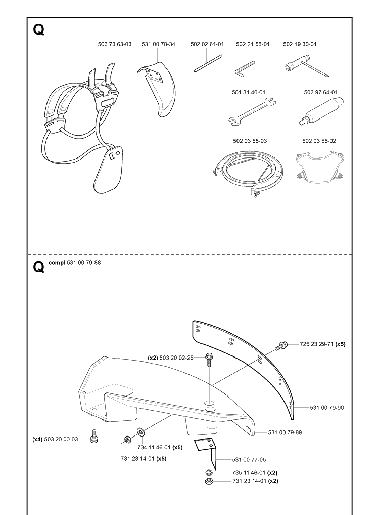 Accessories Diagram and Parts List for 132R 20050100001-Current Husqvarna Brush Cutter