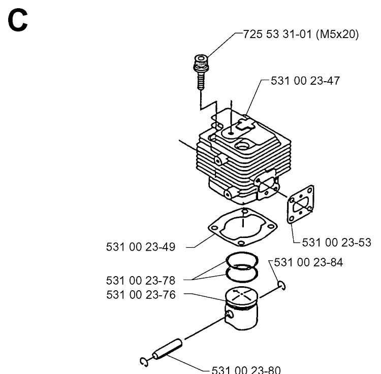 Cylinder Piston 2 Diagram and Parts List for 132R 19994000001-20050100000 Husqvarna Brush Cutter