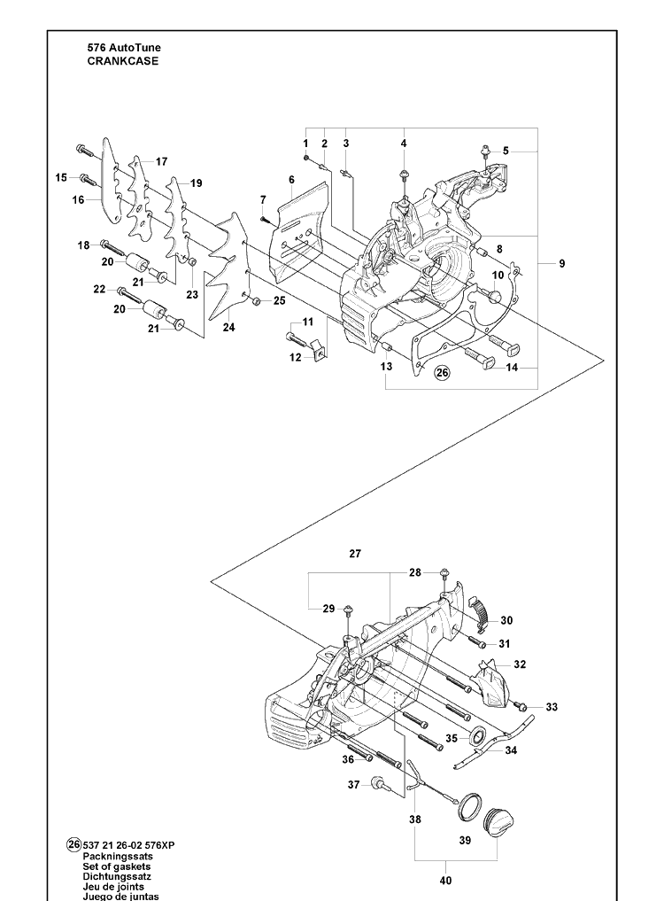 Crankcase Diagram and Parts List for 576XP 2010-03 Husqvarna Chainsaw