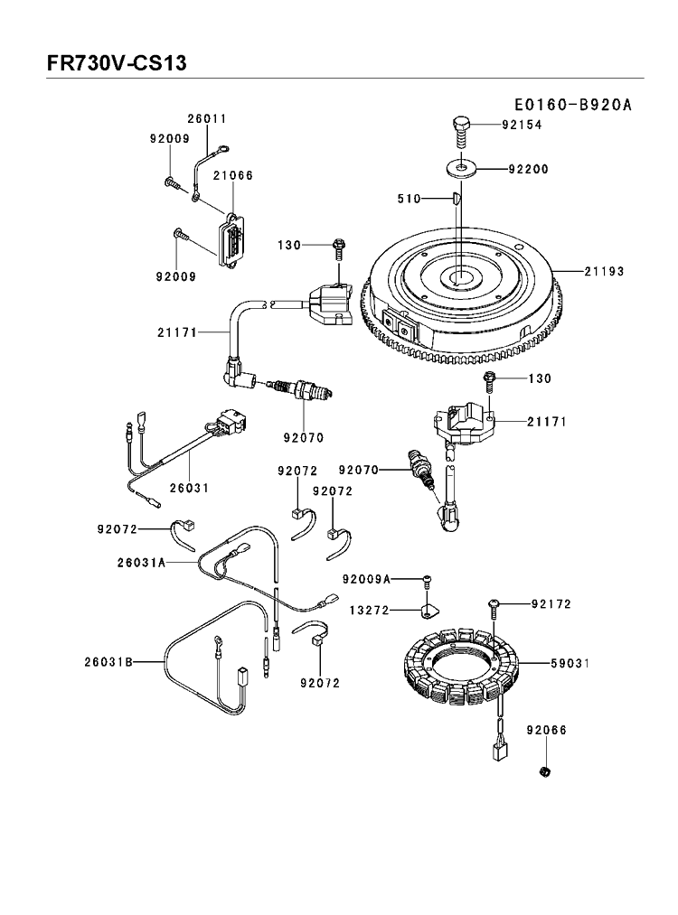 Electrical Diagram and Parts List for FR730V-CS13 2018-11 Husqvarna Engine