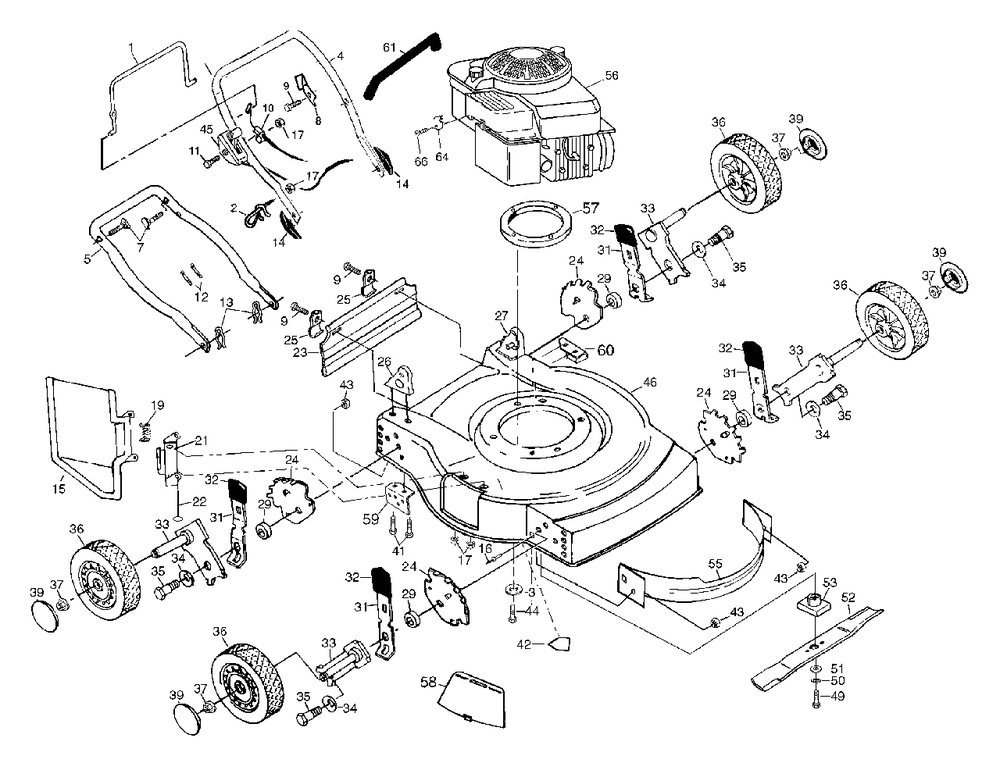 General Assembly Diagram and Parts List for 6020MD (954222688-B)(2001-10) Husqvarna Lawn Mower