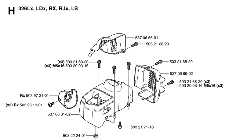 Cylinder Cover Diagram and Parts List for 323R 20070100001-20144900000 Husqvarna Brush Cutter