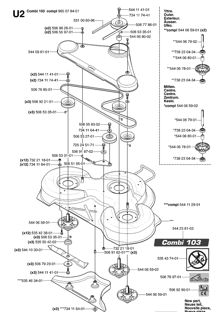 103cm Cutting Deck Diagram and Parts List for PR18AWD (965095001)(2007-03) Husqvarna Lawn Mower