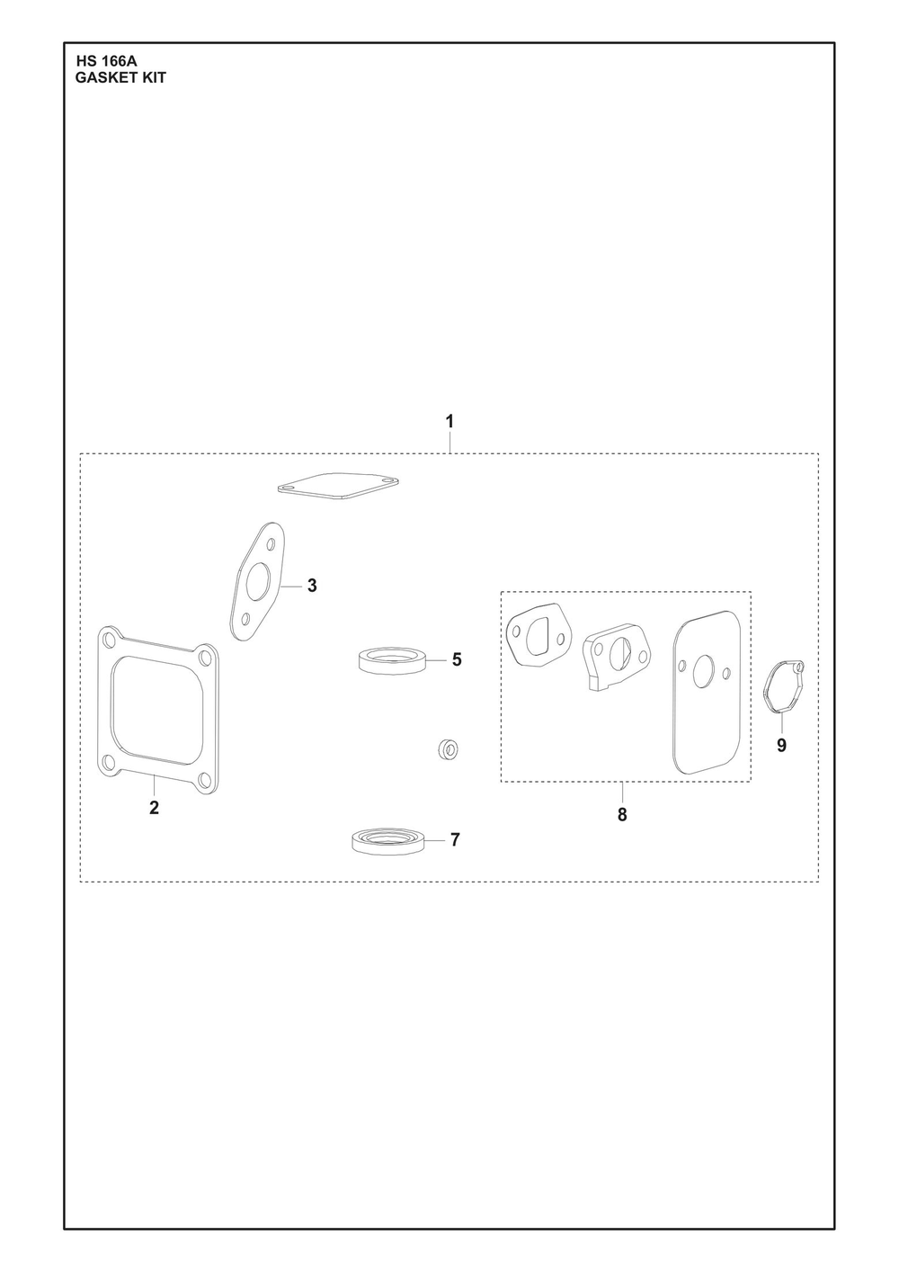 Gasket Kit Diagram and Parts List for HS166A  Husqvarna Engine