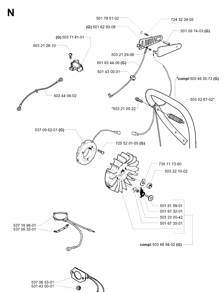 Electrical 2 Diagram and Parts List for 395XP/ (XPG)(20034000001-20051800000) Husqvarna Chainsaw
