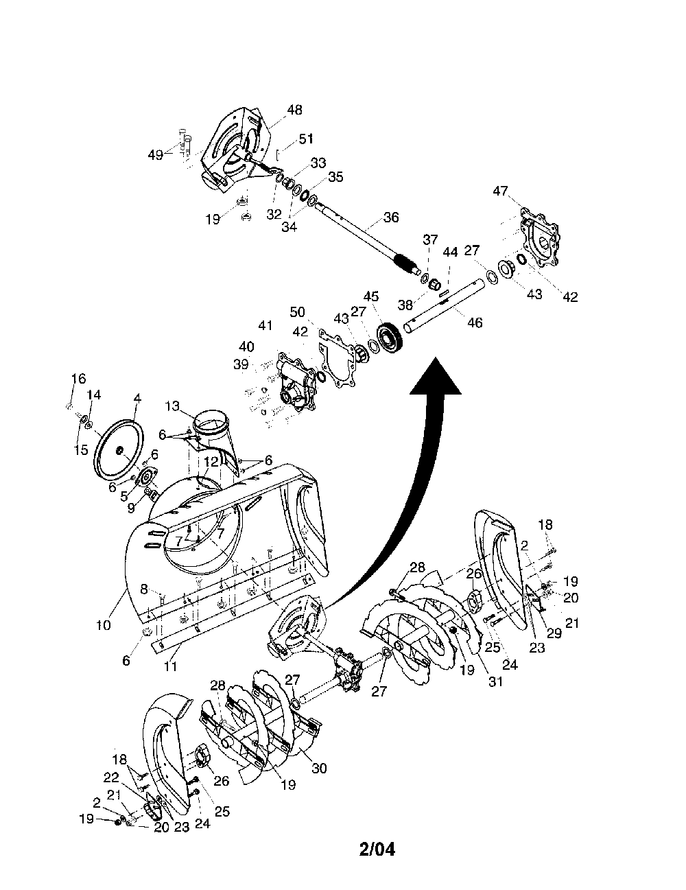 Auger housing/impeller Diagram and Parts List for HL1027STEA  Husqvarna Snow Blower