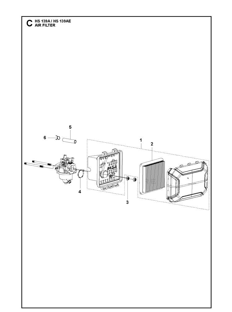 Air Filter Diagram and Parts List for HS139AE 531450801 Husqvarna Engine