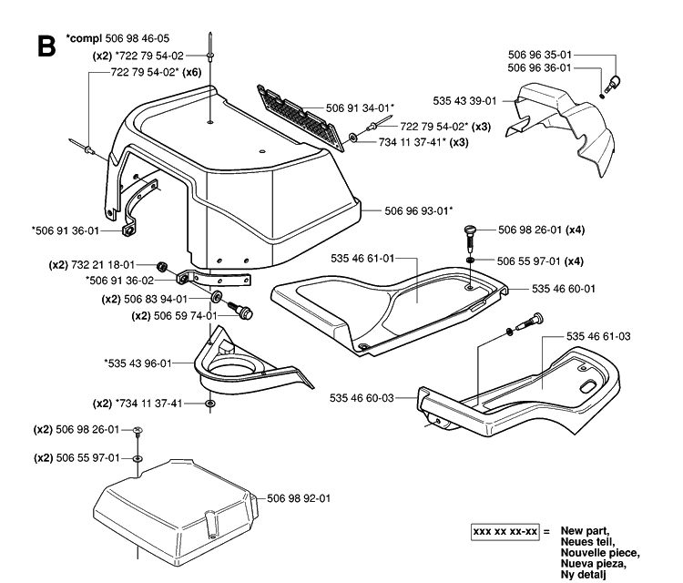 Hood Diagram and Parts List for RIDER16 (953521401)(2006-01) Husqvarna Lawn Mower