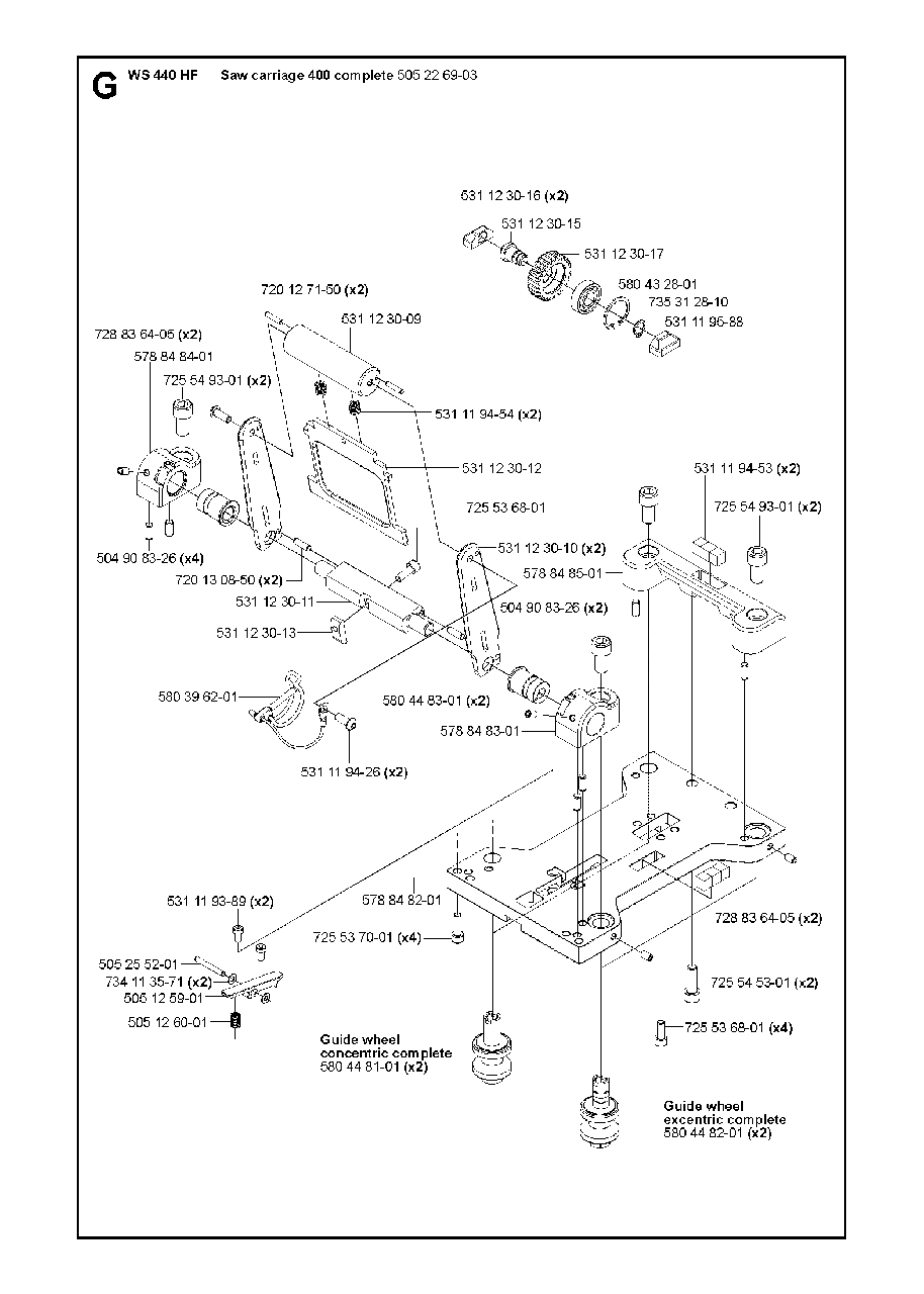 Saw Carriage Diagram and Parts List for WS440HF (00000008382 - 20134408468)(2012-07) Husqvarna Circular Saw