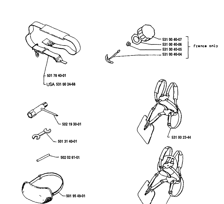 Accessories Diagram and Parts List for 125L 1992-01 Husqvarna Trimmer