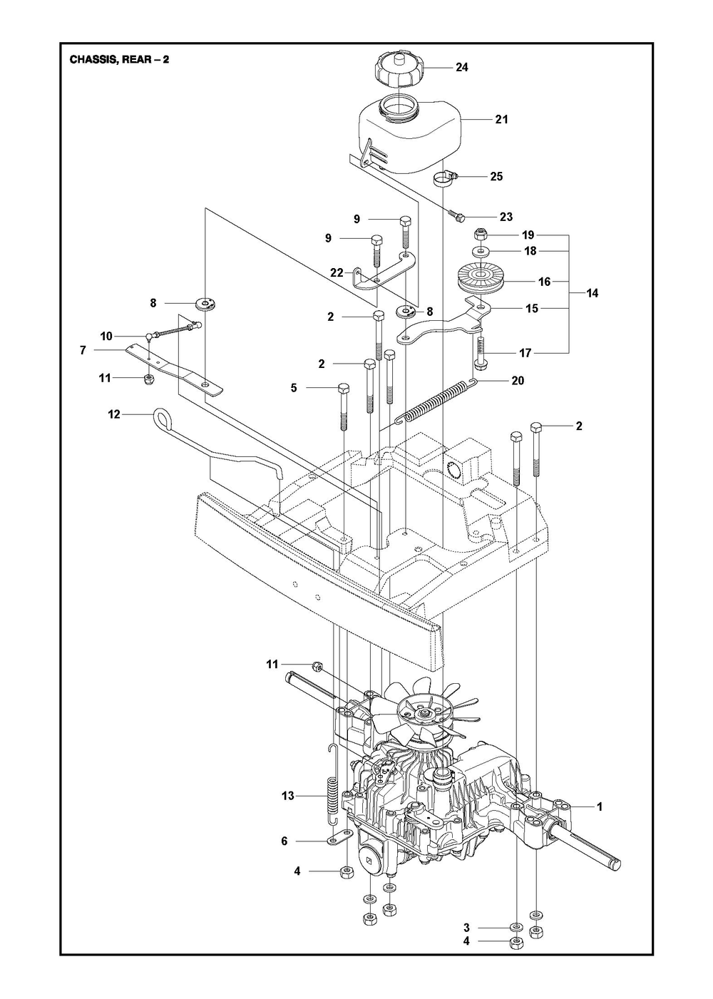 Chassis Rear Diagram and Parts List for R216TAWD 2022 Husqvarna Lawn Tractor