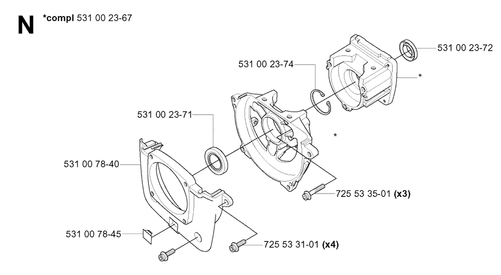 Crankcase Diagram and Parts List for 132R 20050100001 & Above Husqvarna Trimmer