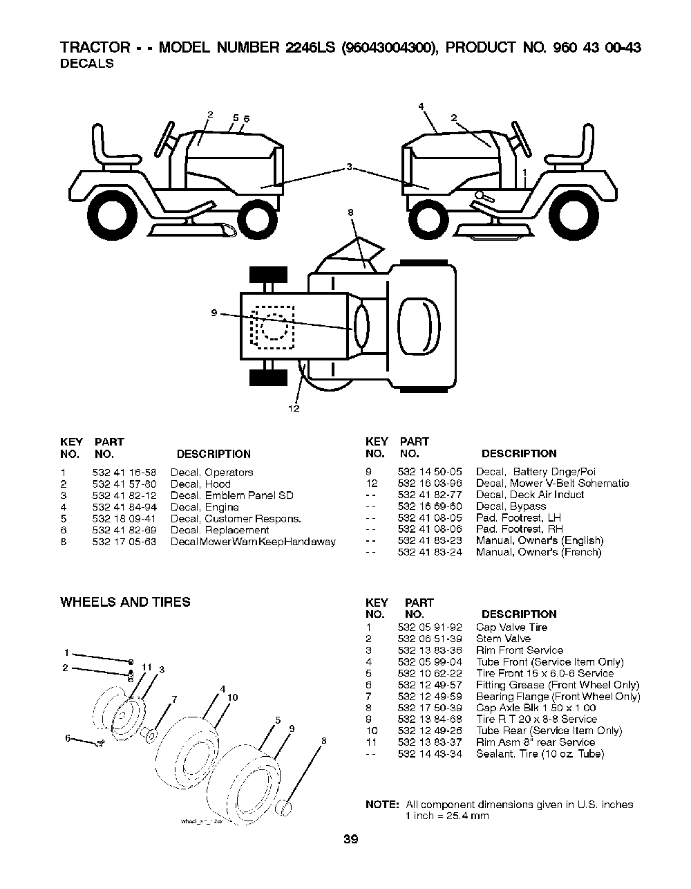 Wheels And Tires Diagram and Parts List for 2246LS (96043004300)(2008-01) Husqvarna Lawn Tractor